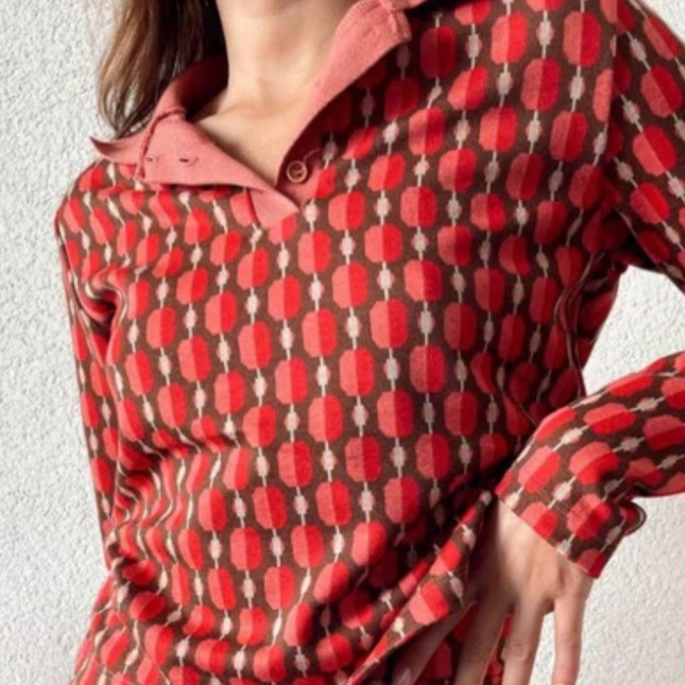 NEW Zara Red and Pink Patterned Collared Top